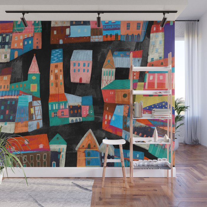 Neon Village Wall Mural Gallery Image 1