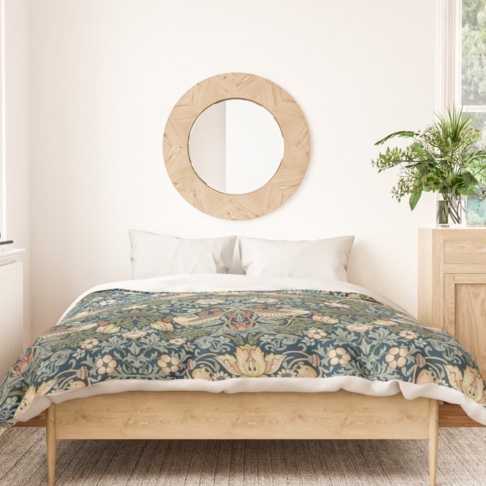 William Morris Vintage Strawberry Thief Green Indigo Thyme Duvet Cover Gallery Image 3