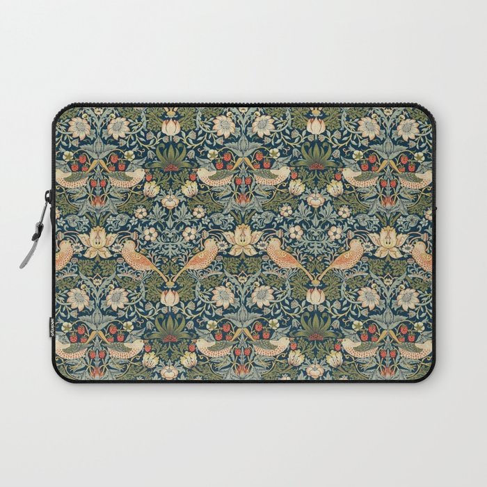 William Morris Vintage Strawberry Thief Green Indigo Thyme Laptop Sleeve Gallery Image 1