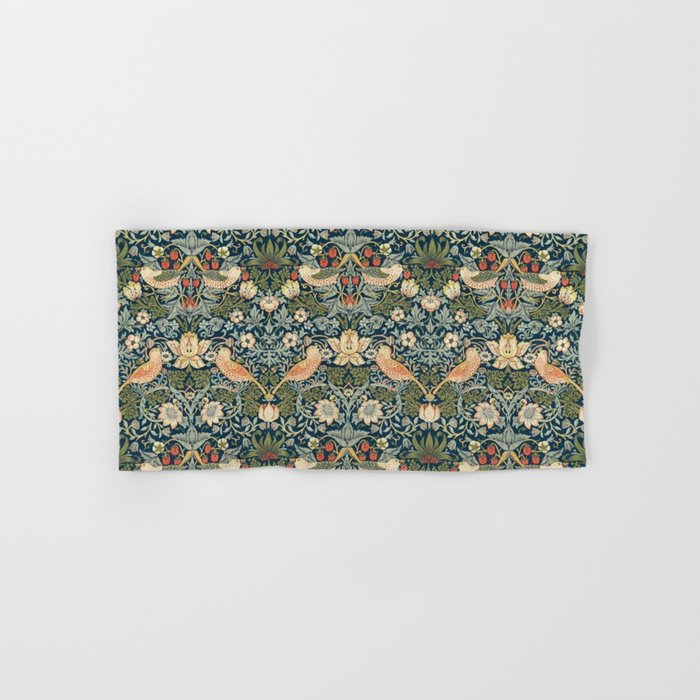 William Morris Vintage Strawberry Thief Green Indigo Thyme Bath Towel Gallery Image 1