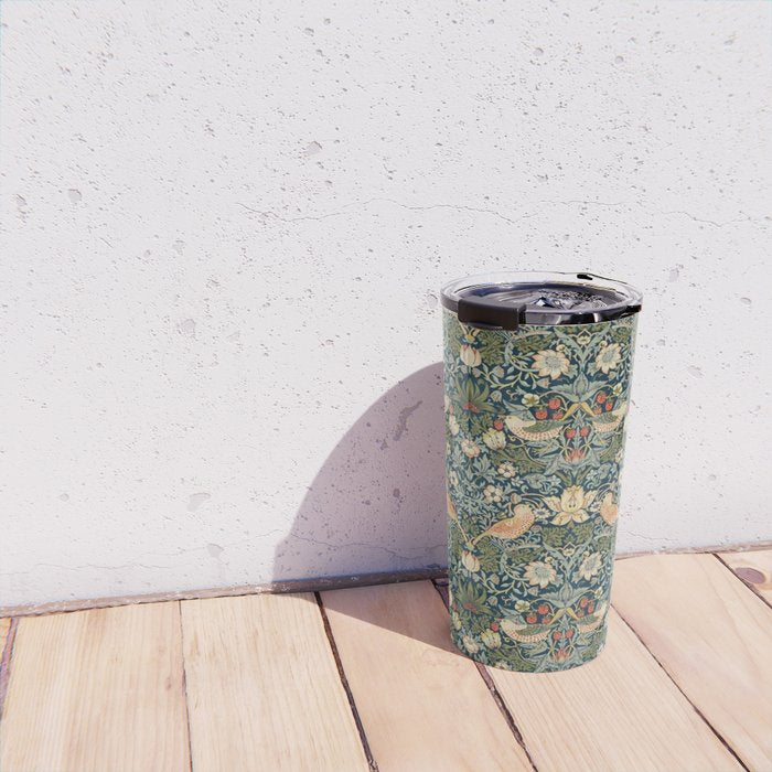 William Morris Vintage Strawberry Thief Green Indigo Thyme Travel Mug Gallery Image 4