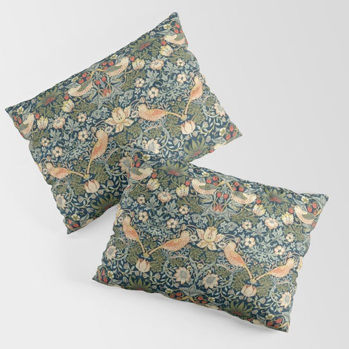 William Morris Vintage Strawberry Thief Green Indigo Thyme Pillow Sham Gallery Image 3