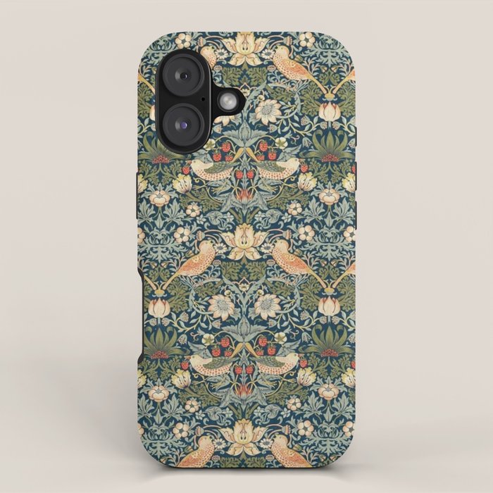 William Morris Vintage Strawberry Thief Green Indigo Thyme Iphone Case
