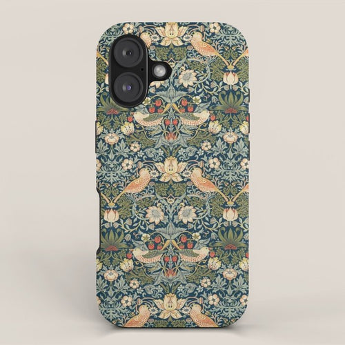 William Morris Vintage Strawberry Thief Green Indigo Thyme Iphone Case