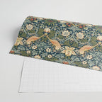 William Morris Vintage Strawberry Thief Green Indigo Thyme Wrapping Paper Gallery Image 2