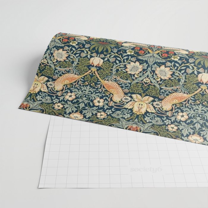 William Morris Vintage Strawberry Thief Green Indigo Thyme Wrapping Paper Gallery Image 2