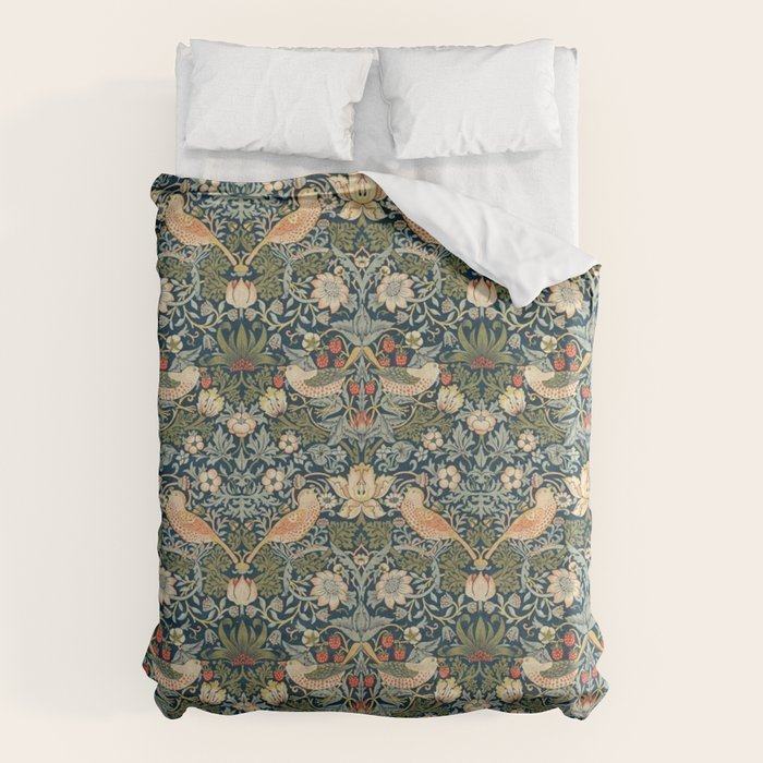 William Morris Vintage Strawberry Thief Green Indigo Thyme Duvet Cover Gallery Image 6
