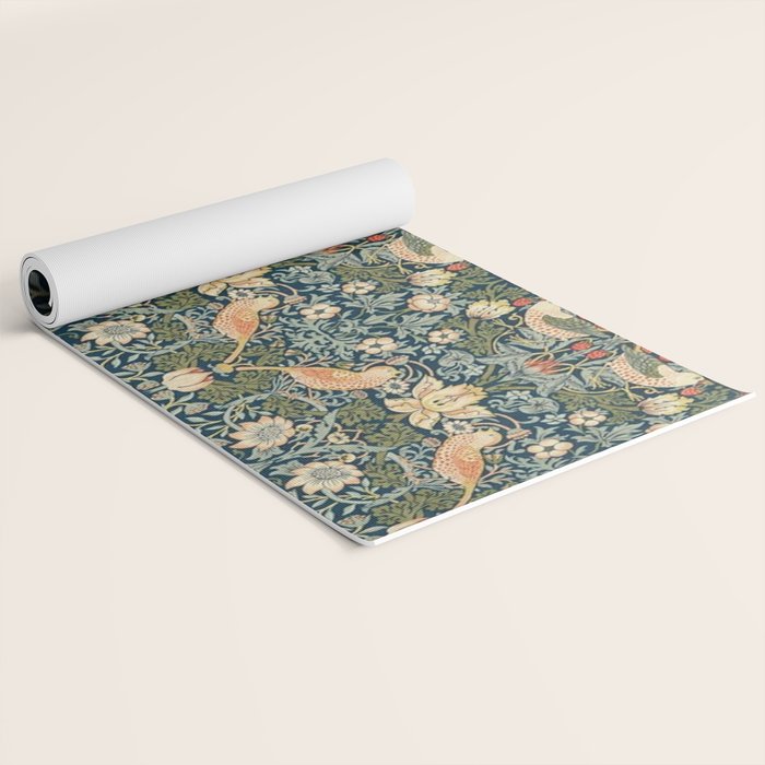 William Morris Vintage Strawberry Thief Green Indigo Thyme Yoga Mat Gallery Image 2