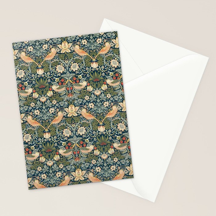 William Morris Vintage Strawberry Thief Green Indigo Thyme Stationery Card Gallery Image 2