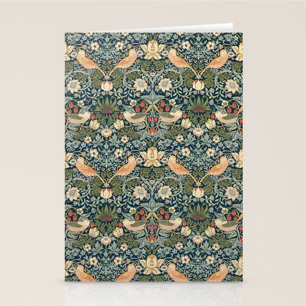 William Morris Vintage Strawberry Thief Green Indigo Thyme Stationery Card Gallery Image 2