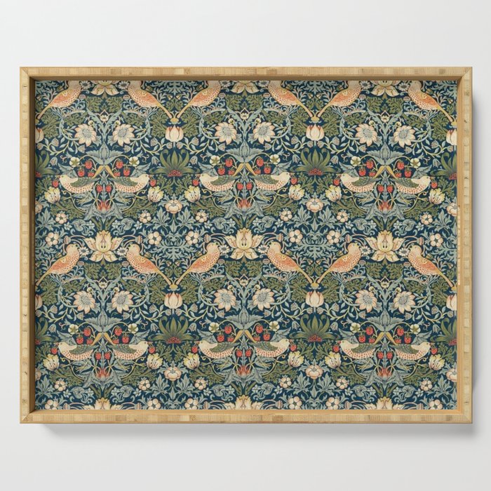 William Morris Vintage Strawberry Thief Green Indigo Thyme Serving Tray Gallery Image 1