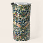 William Morris Vintage Strawberry Thief Green Indigo Thyme Travel Mug Gallery Image 3