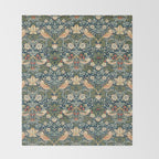 William Morris Vintage Strawberry Thief Green Indigo Thyme Throw Blanket Gallery Image 2