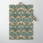William Morris Vintage Strawberry Thief Green Indigo Thyme Wrapping Paper Gallery Image 1
