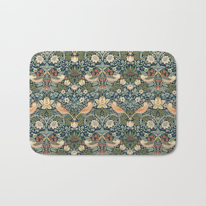 William Morris Vintage Strawberry Thief Green Indigo Thyme Bath Mat Gallery Image 1
