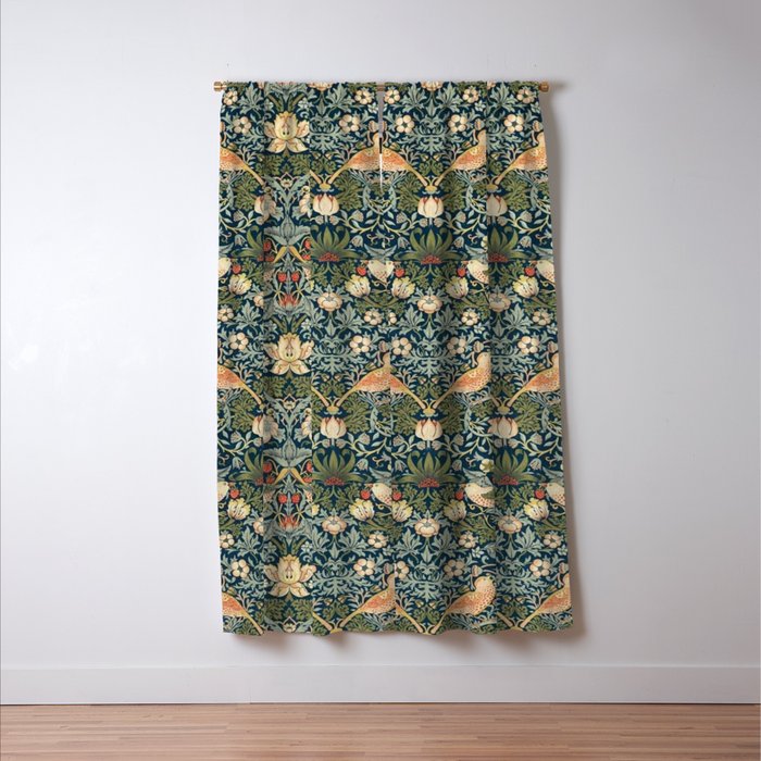 William Morris Vintage Strawberry Thief Green Indigo Thyme Window Curtain Gallery Image 3