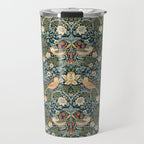 William Morris Vintage Strawberry Thief Green Indigo Thyme Travel Mug Gallery Image 1