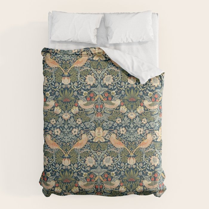 William Morris Vintage Strawberry Thief Green Indigo Thyme Comforter Gallery Image 6