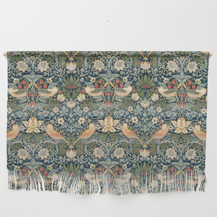 William Morris Vintage Strawberry Thief Green Indigo Thyme Wall Hanging Gallery Image 1