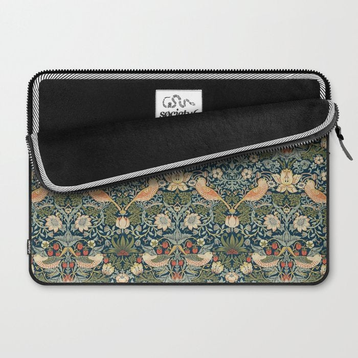 William Morris Vintage Strawberry Thief Green Indigo Thyme Laptop Sleeve Gallery Image 2