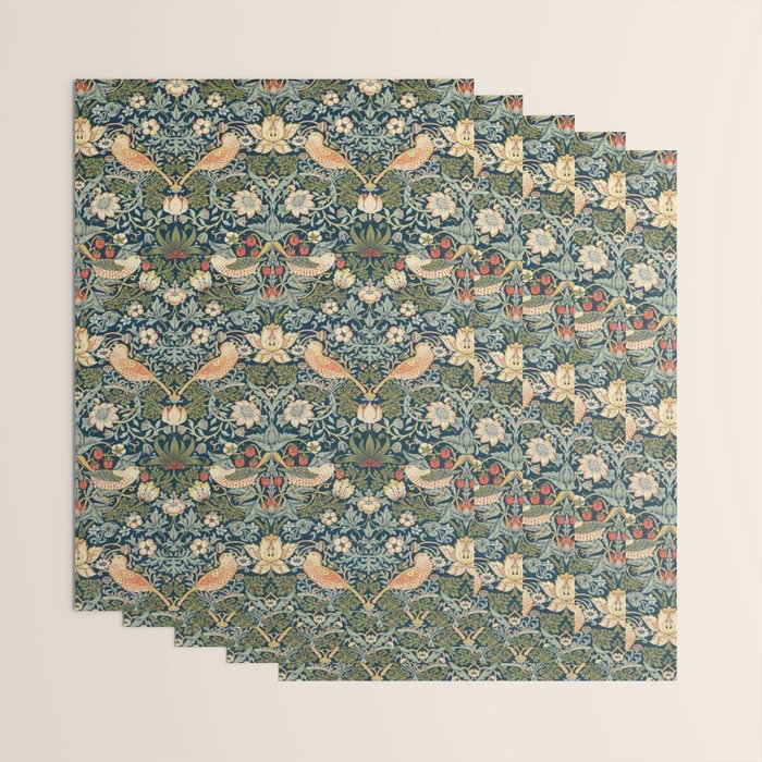 William Morris Vintage Strawberry Thief Green Indigo Thyme Wrapping Paper Gallery Image 3