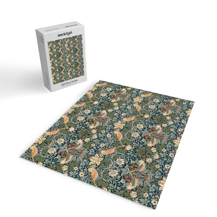 William Morris Vintage Strawberry Thief Green Indigo Thyme Jigsaw Puzzle Gallery Image 2