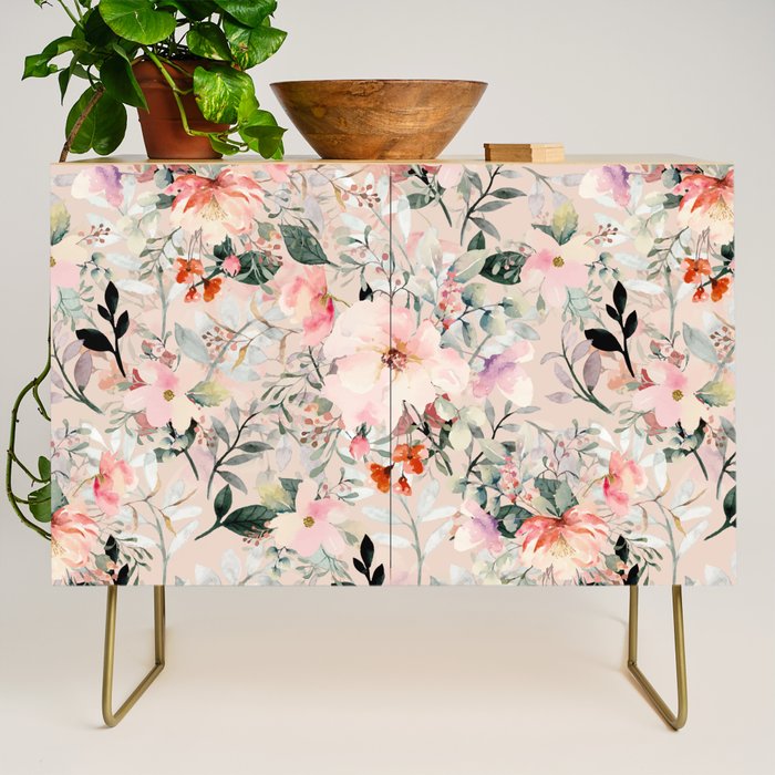Cottagecore Summer Watercolor Floral Prints Credenza Gallery Image 1