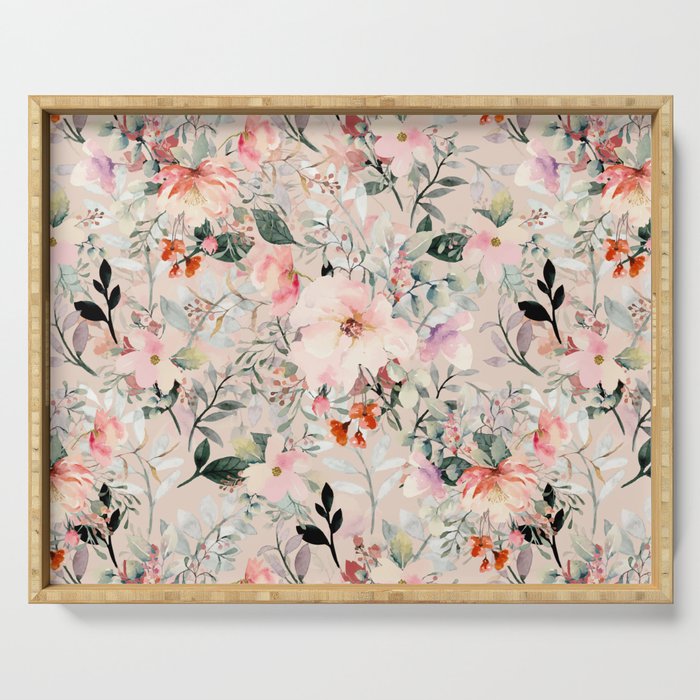 Cottagecore Summer Watercolor Floral Prints Serving Tray Gallery Image 1