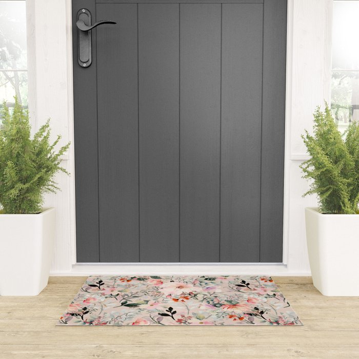 Cottagecore Summer Watercolor Floral Prints Welcome Mat Gallery Image 3