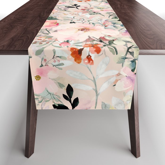 Cottagecore Summer Watercolor Floral Prints Table Runner Gallery Image 1