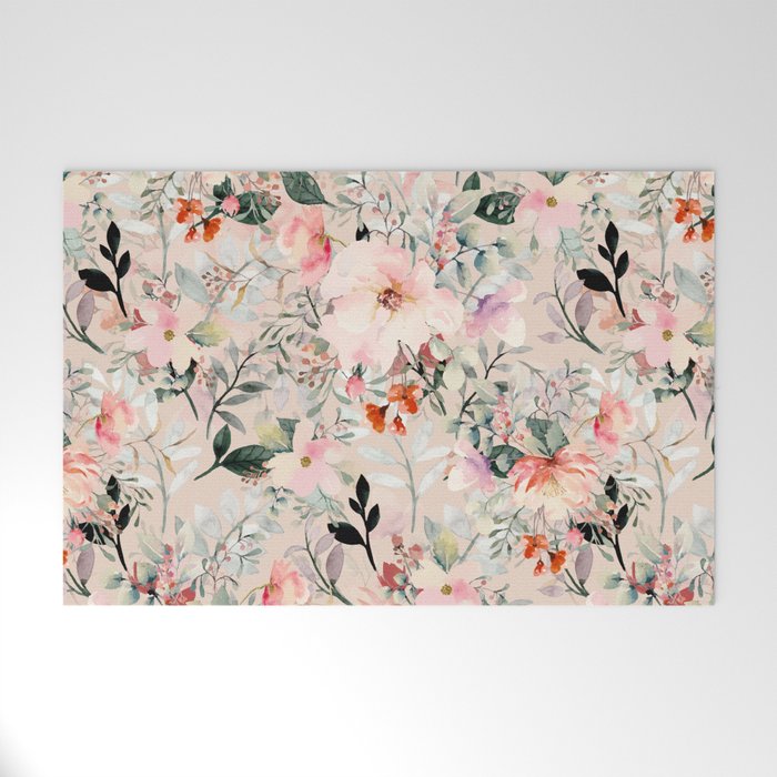 Cottagecore Summer Watercolor Floral Prints Welcome Mat Gallery Image 1