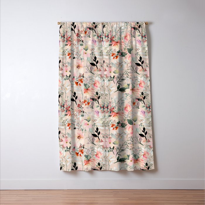 Cottagecore Summer Watercolor Floral Prints Window Curtain Gallery Image 3