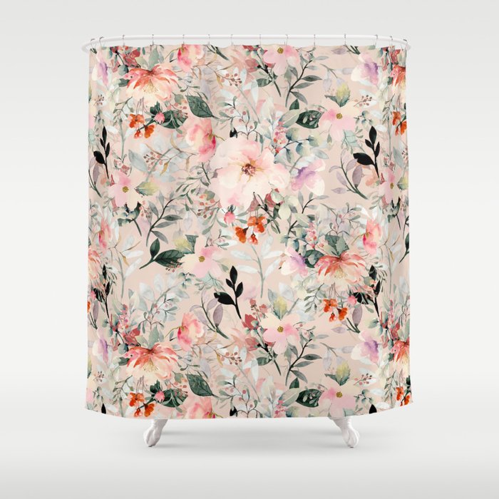Cottagecore Summer Watercolor Floral Prints Shower Curtain Gallery Image 1