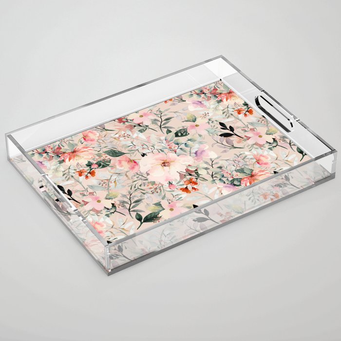 Cottagecore Summer Watercolor Floral Prints Acrylic Tray Gallery Image 1