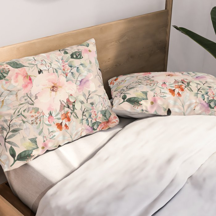 Cottagecore Summer Watercolor Floral Prints Pillow Sham Gallery Image 2