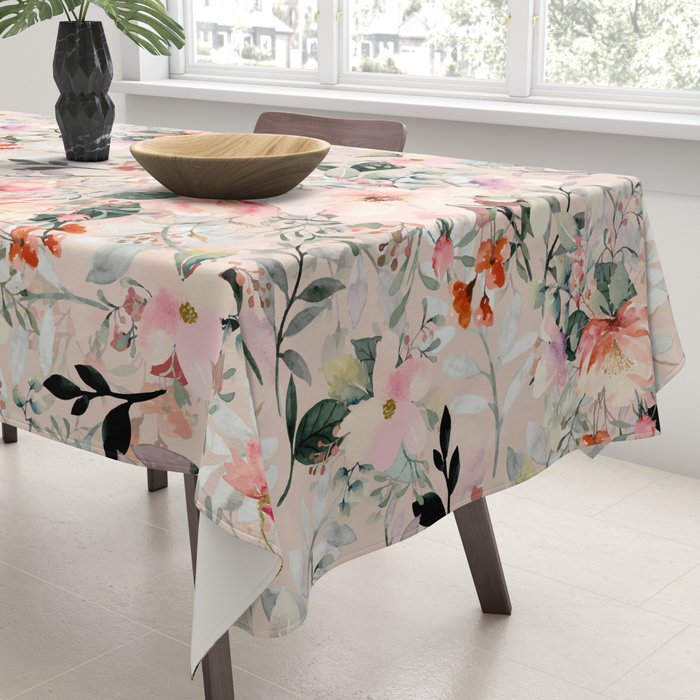 Cottagecore Summer Watercolor Floral Prints Tablecloth Gallery Image 3