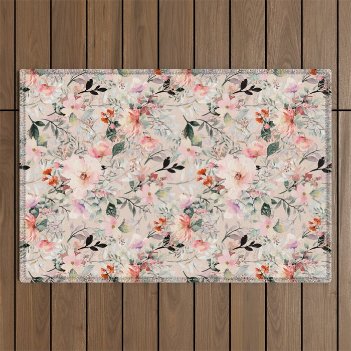 Cottagecore Summer Watercolor Floral Prints Outdoor Rug Gallery Image 1