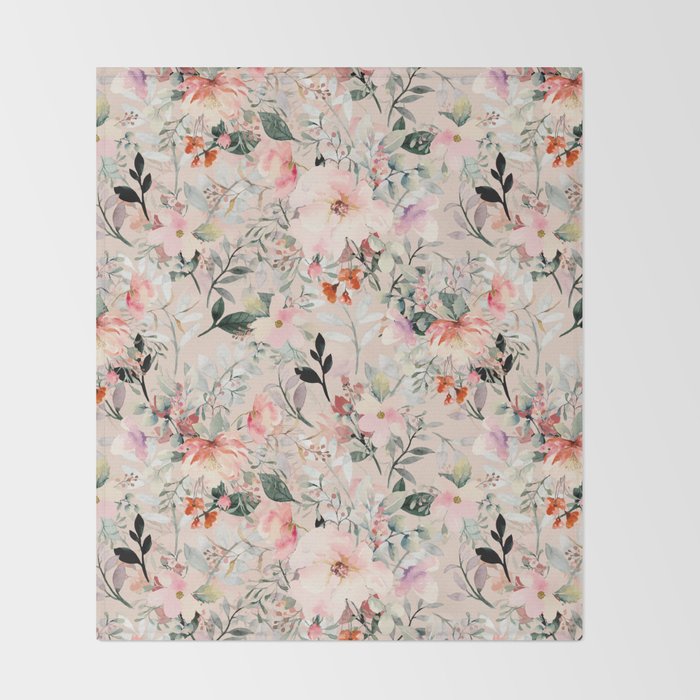 Cottagecore Summer Watercolor Floral Prints Throw Blanket Gallery Image 2