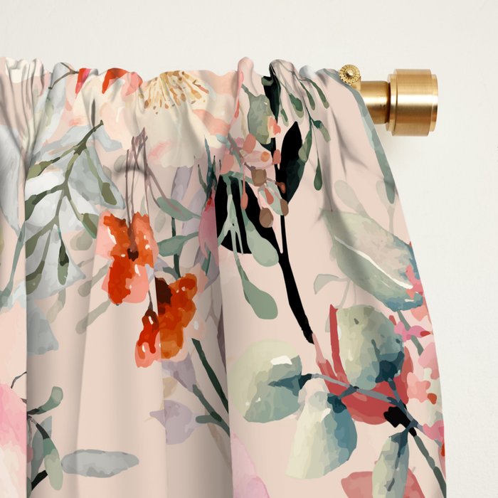 Cottagecore Summer Watercolor Floral Prints Window Curtain Gallery Image 2