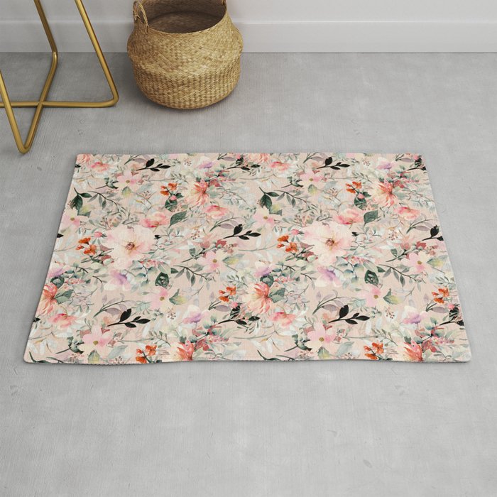 Cottagecore Summer Watercolor Floral Prints Rug Gallery Image 1