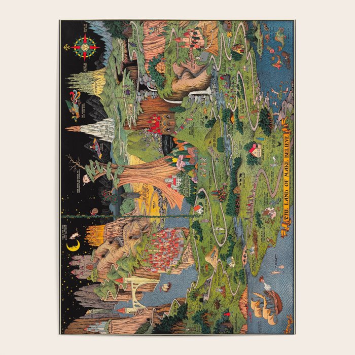 The land of make believe. Published by Jaro Hess 1930 Cornucopia of Fairy Tales Detailed Labeled Map Fun Magical Fantasy Art Poster Gallery Image 4