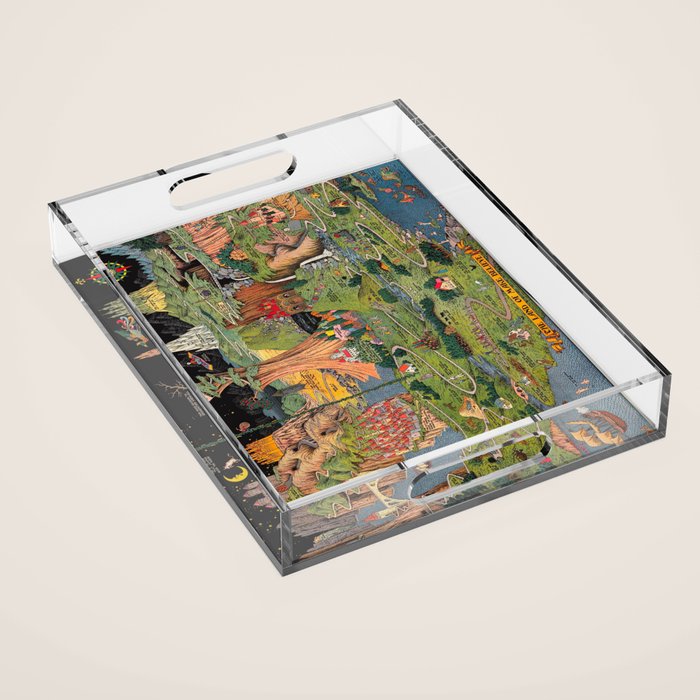 The land of make believe. Published by Jaro Hess 1930 Cornucopia of Fairy Tales Detailed Labeled Map Fun Magical Fantasy Art Acrylic Tray Gallery Image 1