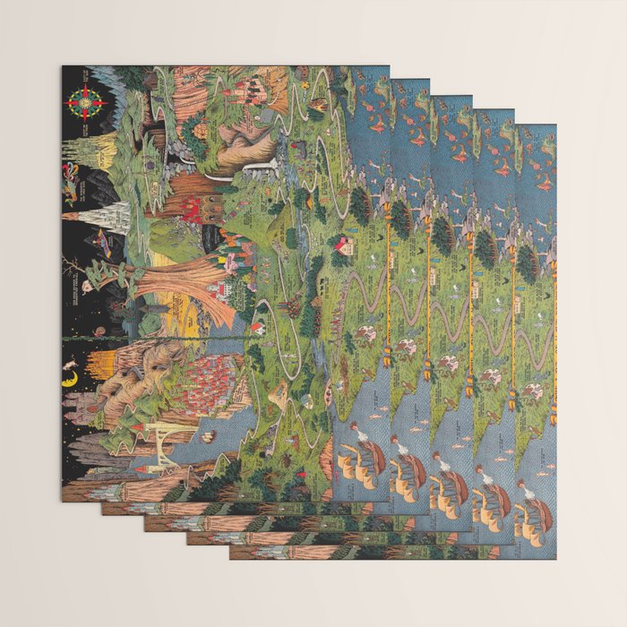 The land of make believe. Published by Jaro Hess 1930 Cornucopia of Fairy Tales Detailed Labeled Map Fun Magical Fantasy Art Wrapping Paper Gallery Image 3