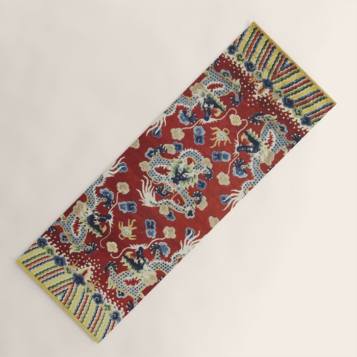 Antique Chinese Dragon Rug Print Yoga Mat Gallery Image 1
