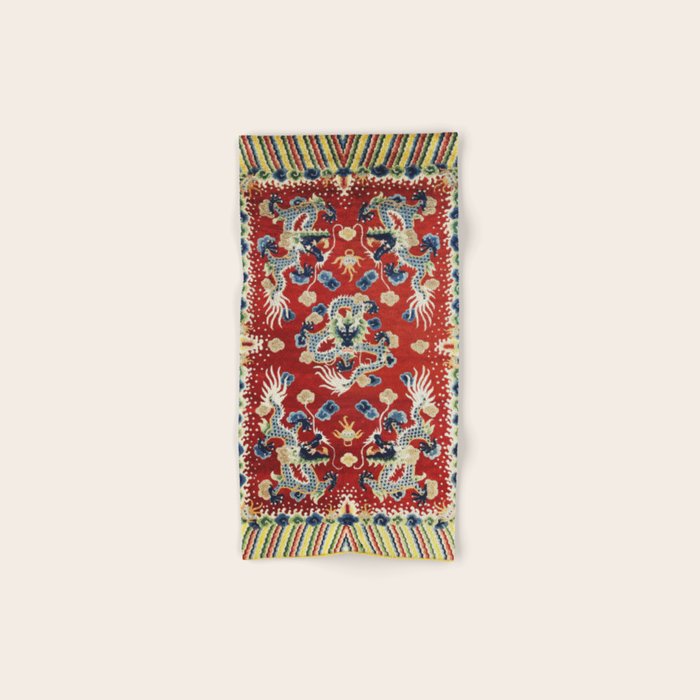 Antique Chinese Dragon Rug Print Bath Towel
