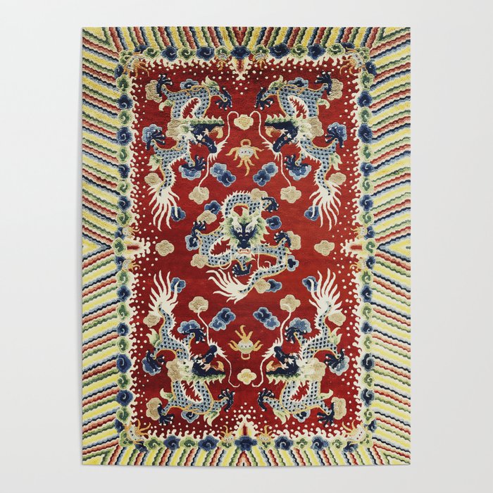 Antique Chinese Dragon Rug Print Poster Gallery Image 4