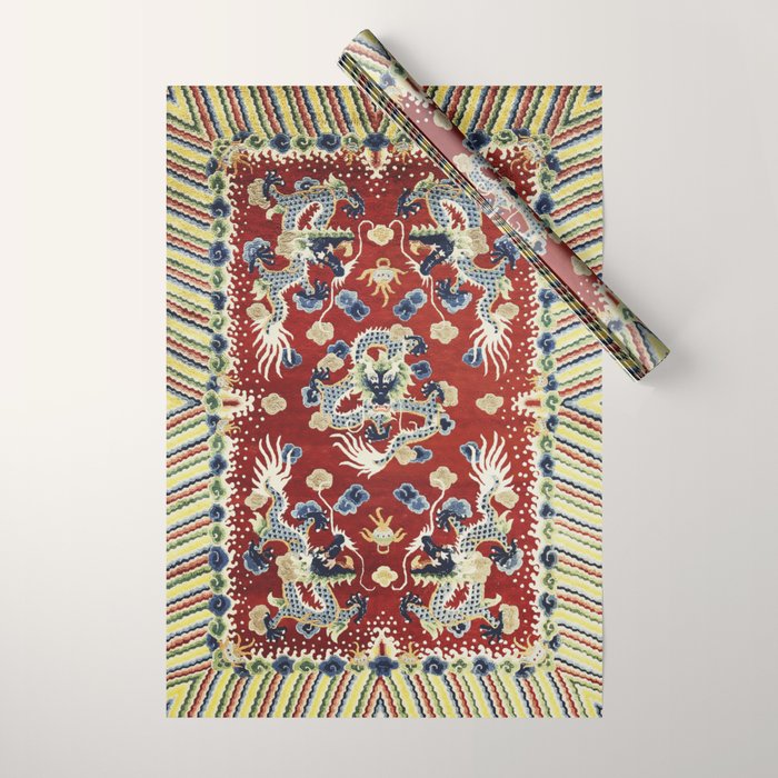 Antique Chinese Dragon Rug Print Wrapping Paper Gallery Image 1