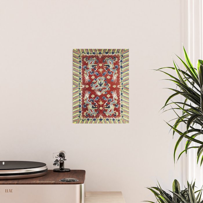 Antique Chinese Dragon Rug Print Poster Gallery Image 2