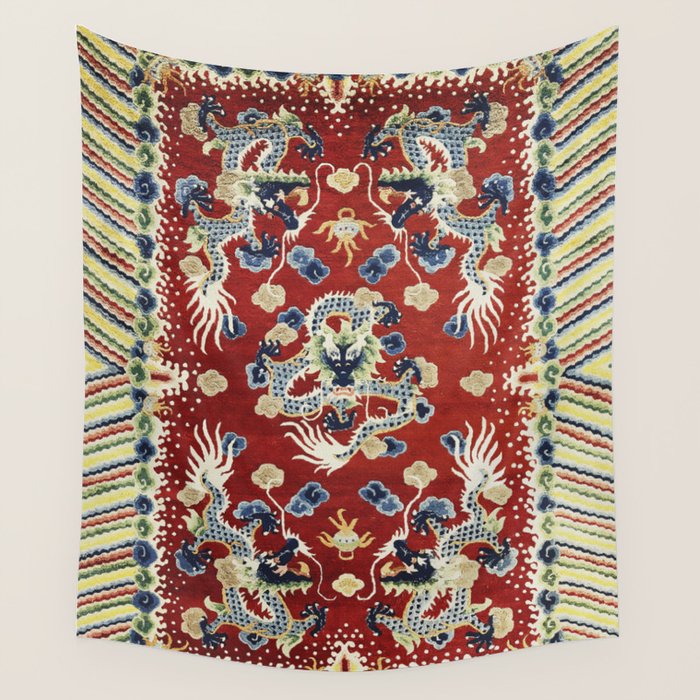 Antique Chinese Dragon Rug Print Wall Tapestry Gallery Image 1