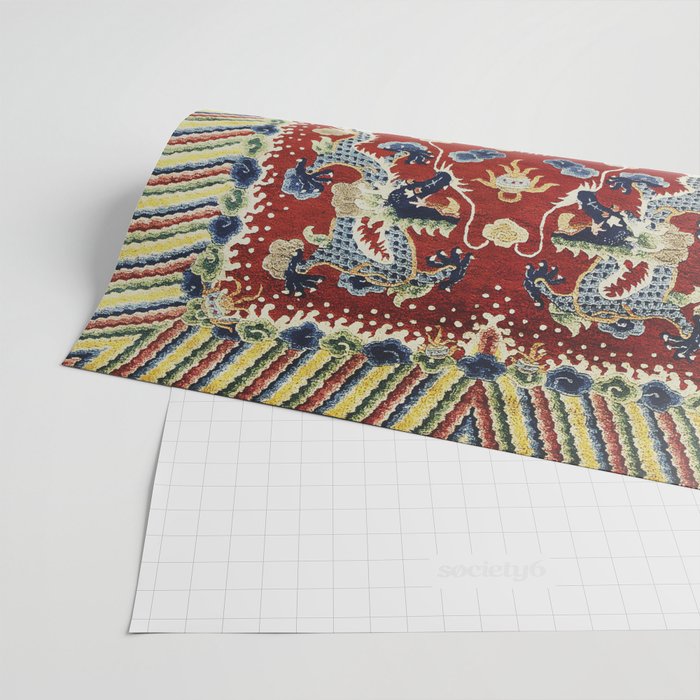 Antique Chinese Dragon Rug Print Wrapping Paper Gallery Image 2